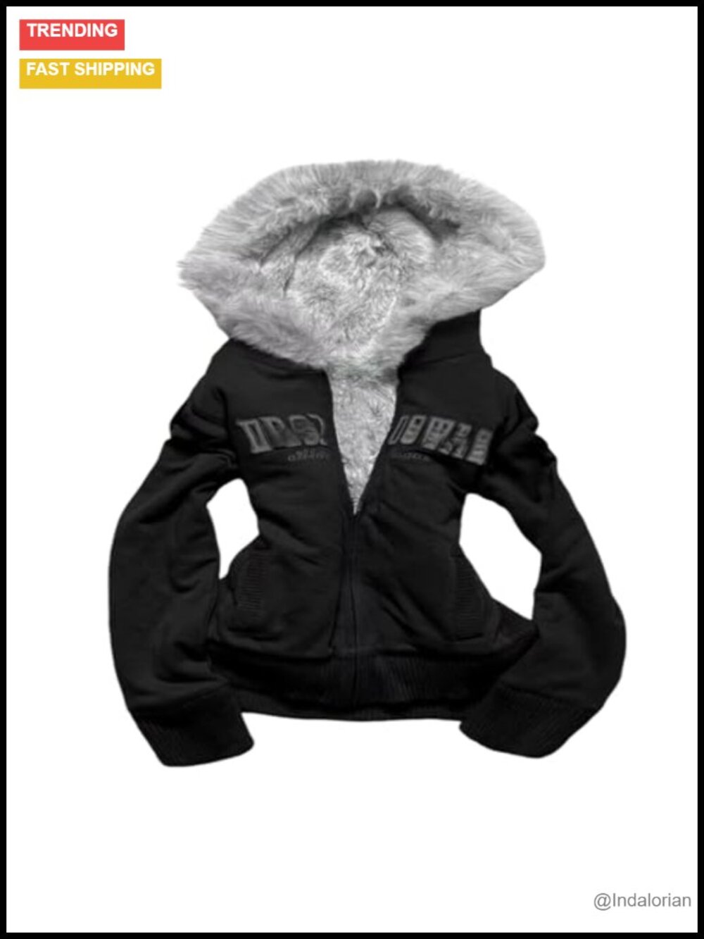 Y2K Crop Zip Up Hoodie Fur Collar Winter Jacket